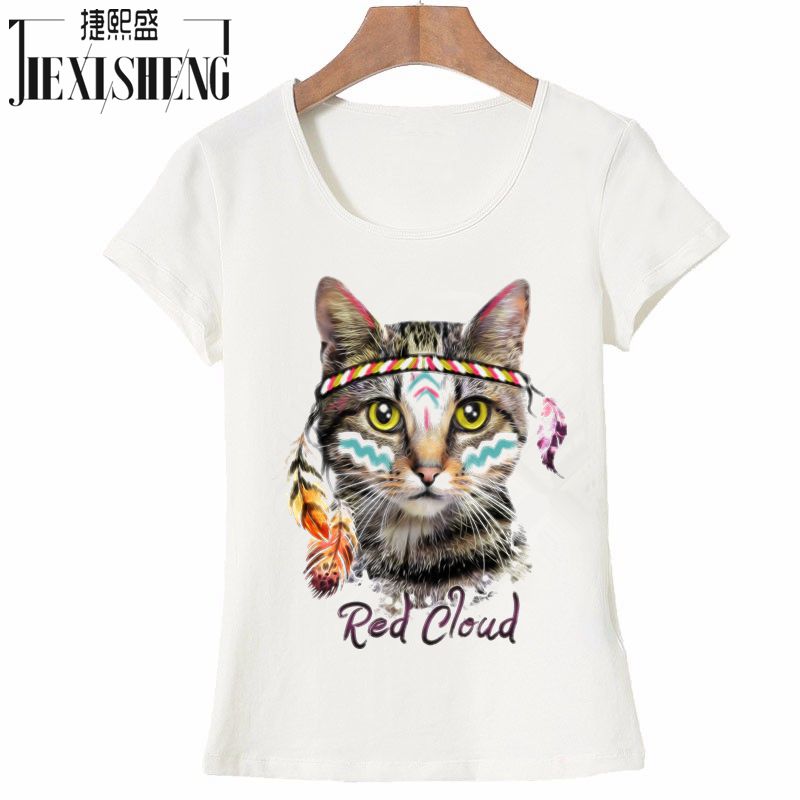 Novelty red cloud Cute funny cat Printed t shirt