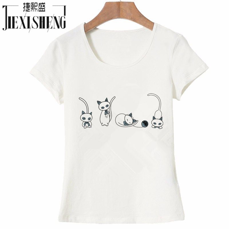 Newest Fashion Funny Kawaii Posture Cat Printed Women T shirt
