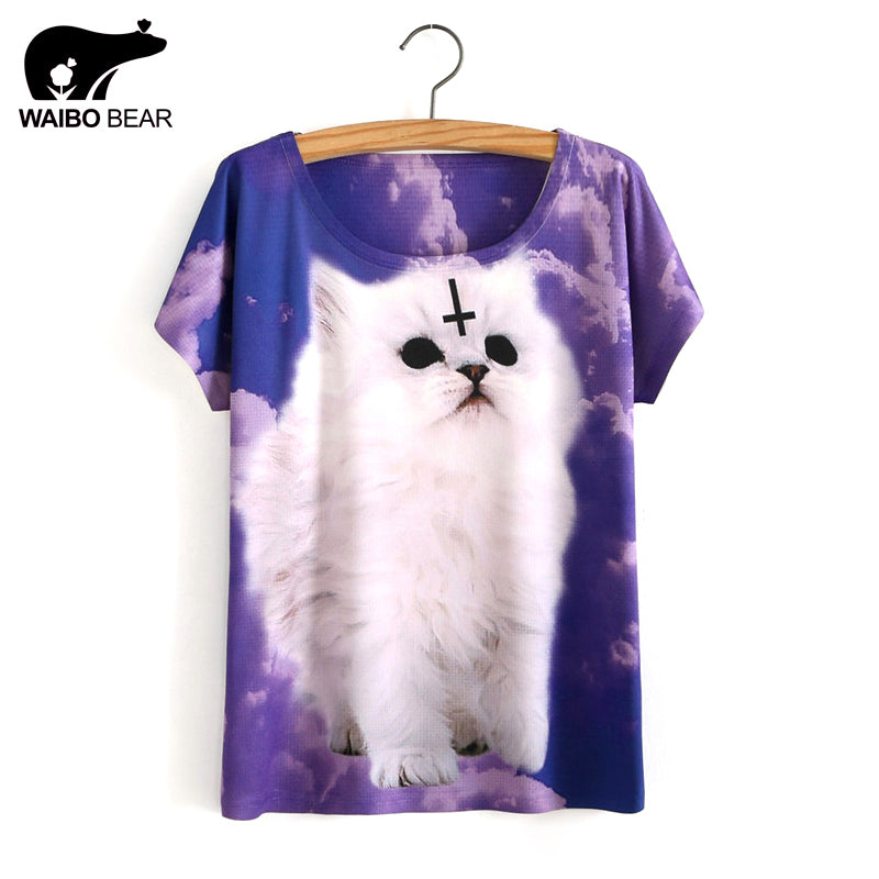 3D Satan Cat Print Casual T-shirt Tops