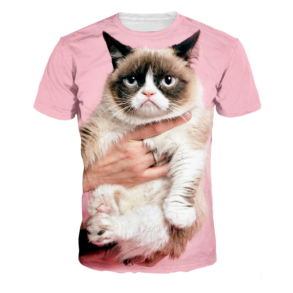 Cat 3D print pink kawaii T shirt