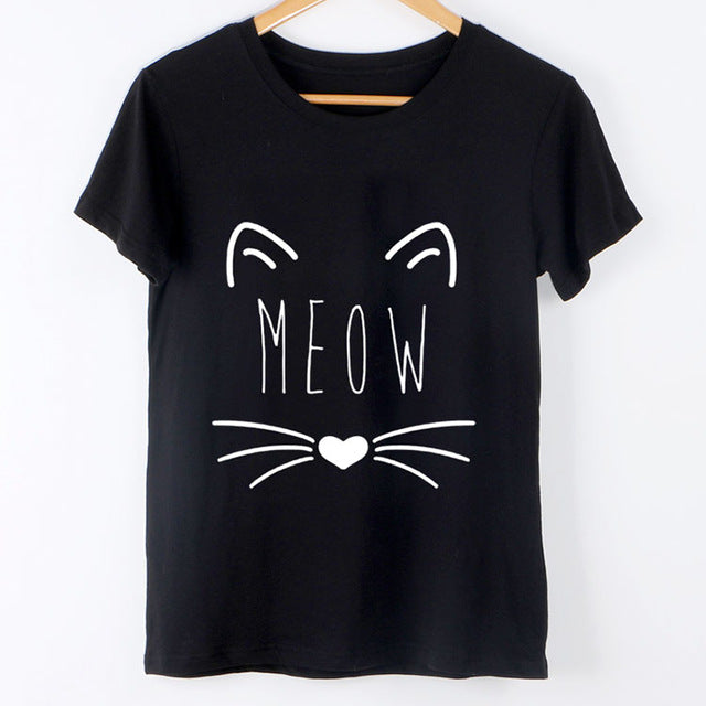 Cute Cat Print Tee Shirt