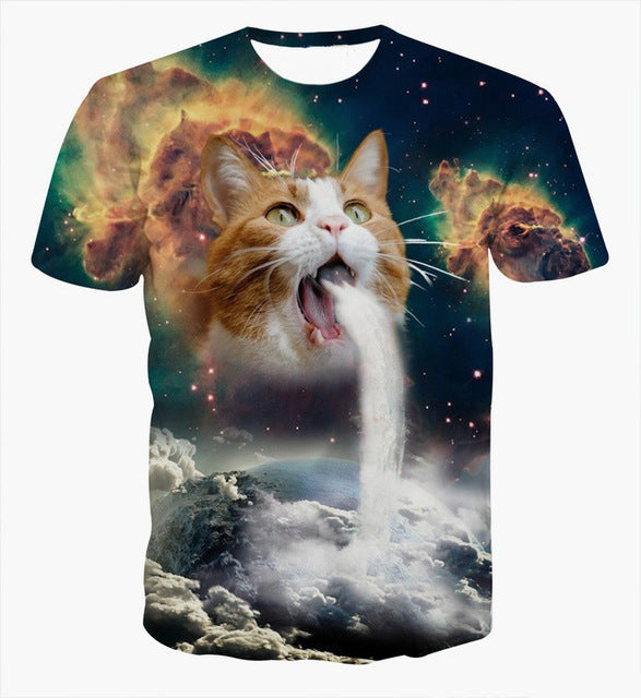 Solar Kitten Cat Vomiting A Waterfall Onto Earth Tee Shirt