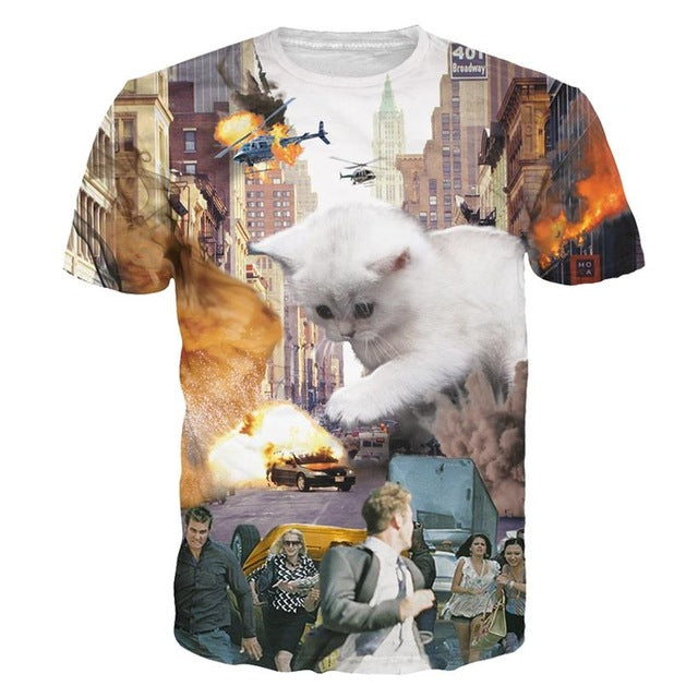 Solar Kitten Cat Vomiting A Waterfall Onto Earth Tee Shirt