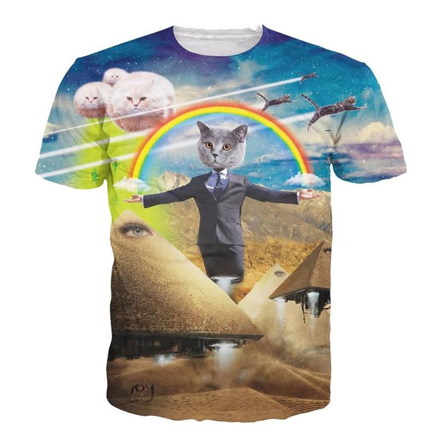 Solar Kitten Cat Vomiting A Waterfall Onto Earth Tee Shirt