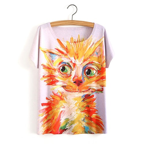 3D Satan Cat Print Casual T-shirt Tops