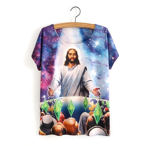 3D Satan Cat Print Casual T-shirt Tops