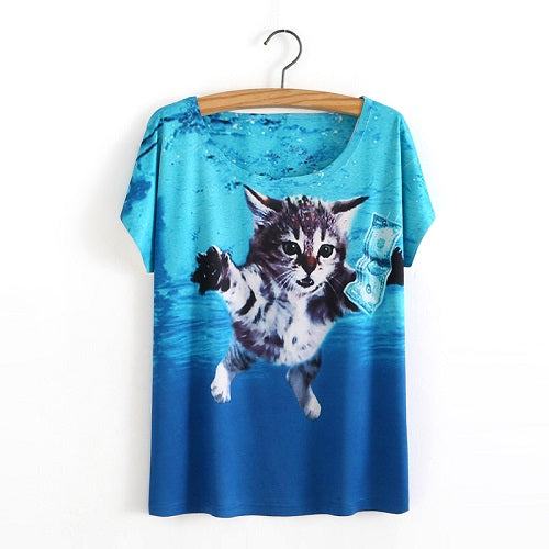 3D Satan Cat Print Casual T-shirt Tops