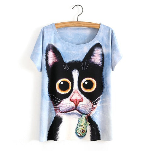 3D Satan Cat Print Casual T-shirt Tops