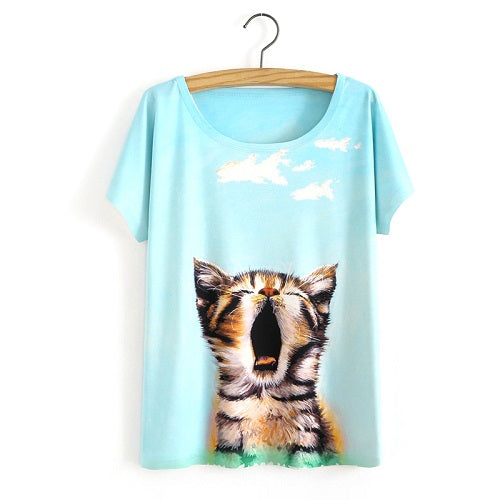 3D Satan Cat Print Casual T-shirt Tops