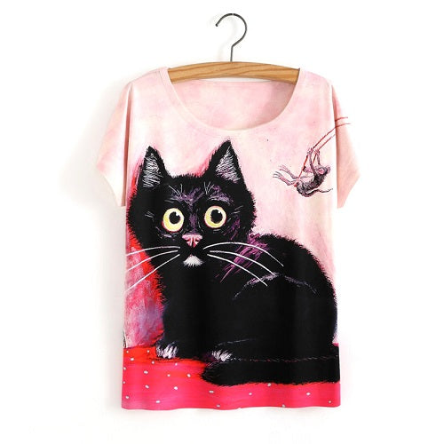 3D Satan Cat Print Casual T-shirt Tops