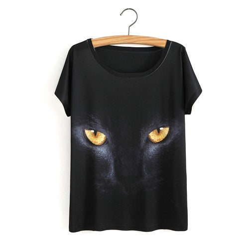 3D Satan Cat Print Casual T-shirt Tops