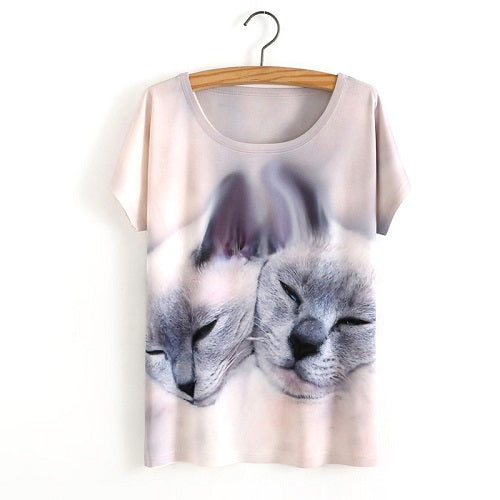 3D Satan Cat Print Casual T-shirt Tops