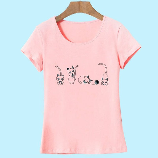 Newest Fashion Funny Kawaii Posture Cat Printed Women T shirt