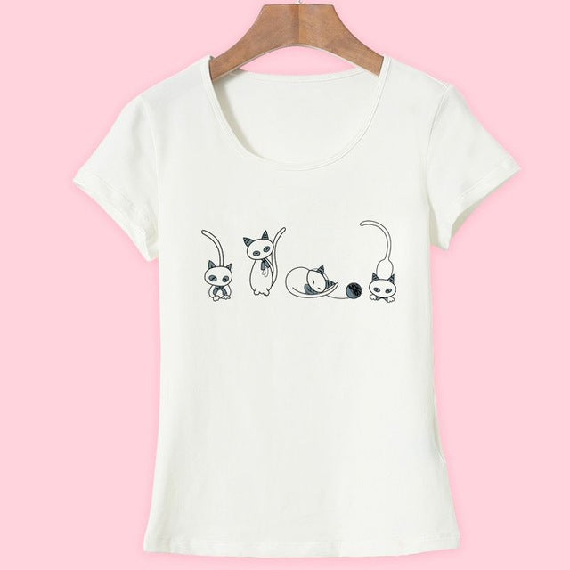Newest Fashion Funny Kawaii Posture Cat Printed Women T shirt