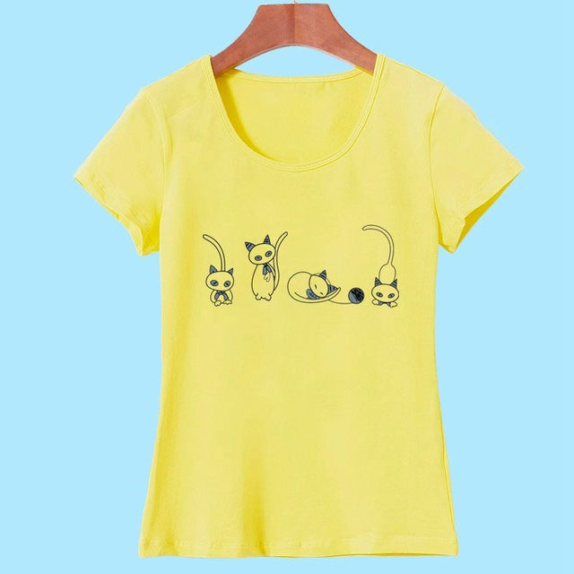 Newest Fashion Funny Kawaii Posture Cat Printed Women T shirt