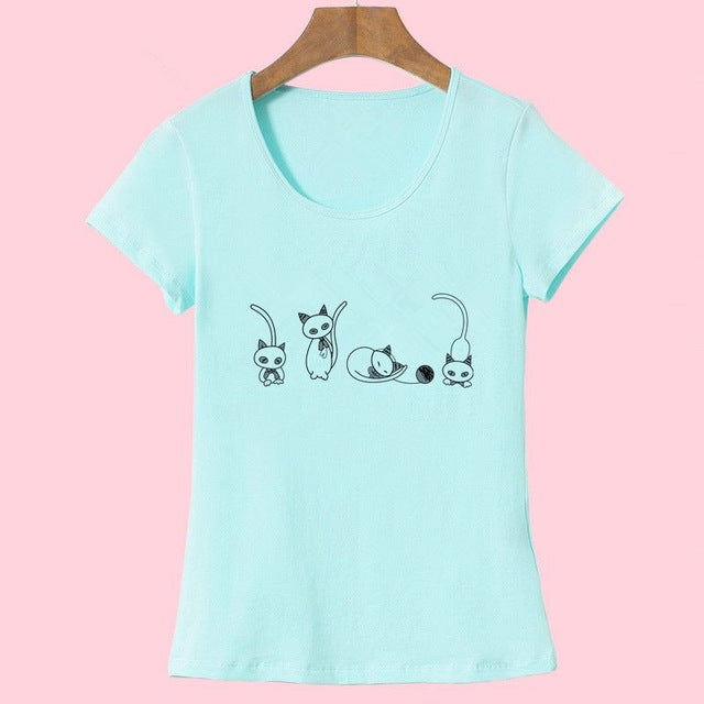 Newest Fashion Funny Kawaii Posture Cat Printed Women T shirt