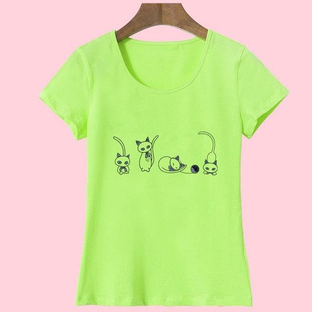 Newest Fashion Funny Kawaii Posture Cat Printed Women T shirt