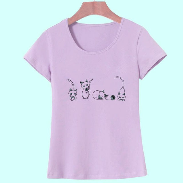 Newest Fashion Funny Kawaii Posture Cat Printed Women T shirt