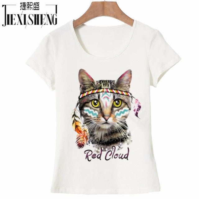 Novelty red cloud Cute funny cat Printed t shirt