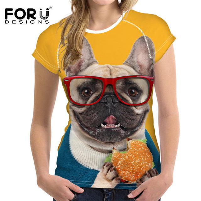 3D English Bulldog cat Prints Summer T-shirt