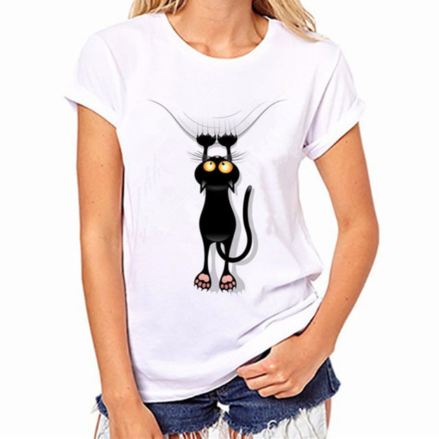 Funny Black Cat Prints Simple casual short sleeve O-neck women's t shirt