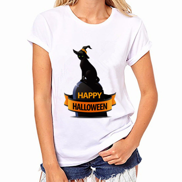 Funny Black Cat Prints Simple casual short sleeve O-neck women's t shirt