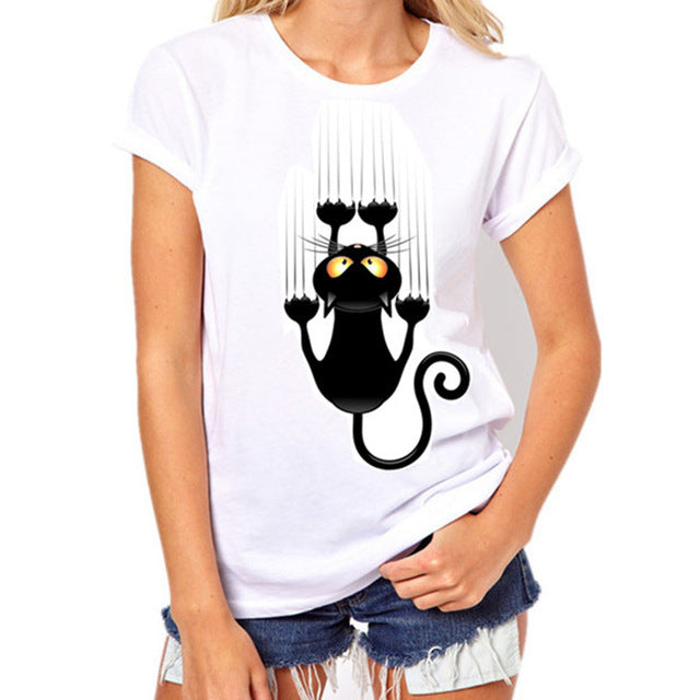 Funny Black Cat Prints Simple casual short sleeve O-neck women's t shirt