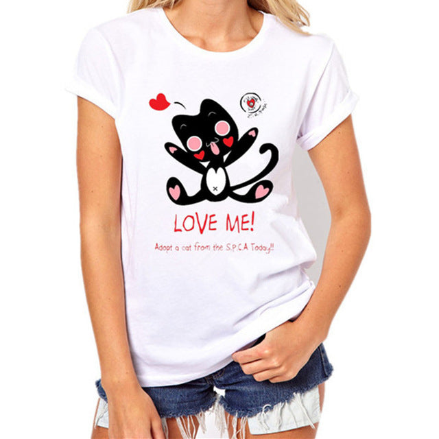 Funny Black Cat Prints Simple casual short sleeve O-neck women's t shirt