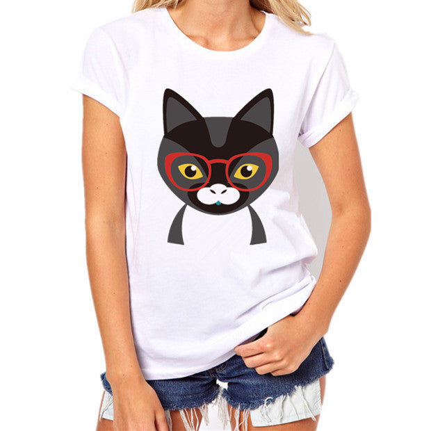 Funny Black Cat Prints Simple casual short sleeve O-neck women's t shirt