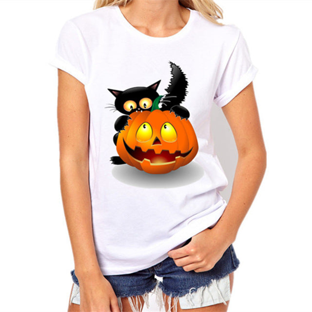 Funny Black Cat Prints Simple casual short sleeve O-neck women's t shirt