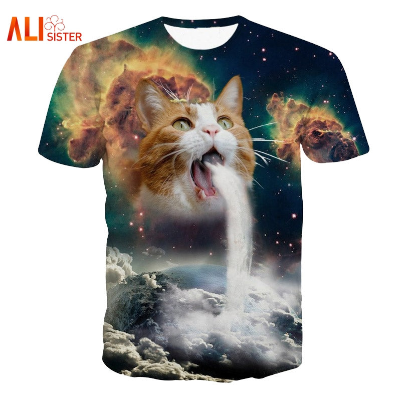 Solar Kitten Cat Vomiting A Waterfall Onto Earth Tee Shirt