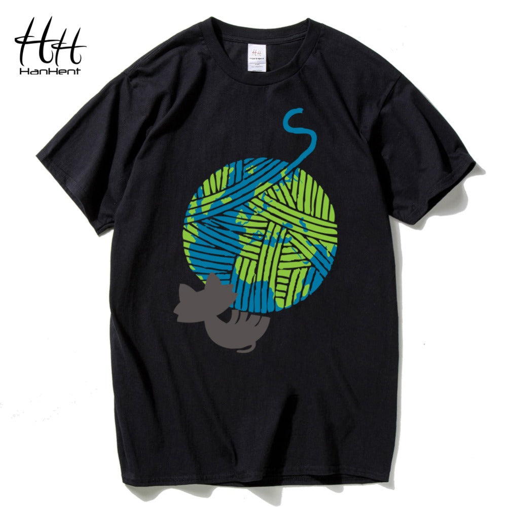 HanHent Cat love Earth Woollen Printed T-shirts