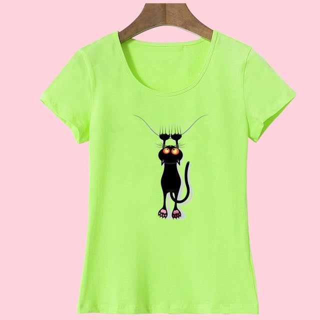 3D Cat Print and Short Sleeve O-neck Vogue tshirt