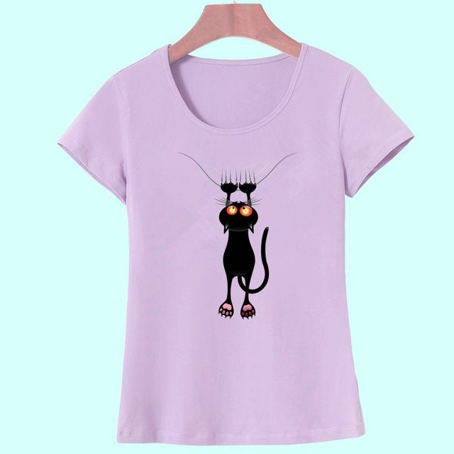 3D Cat Print and Short Sleeve O-neck Vogue tshirt