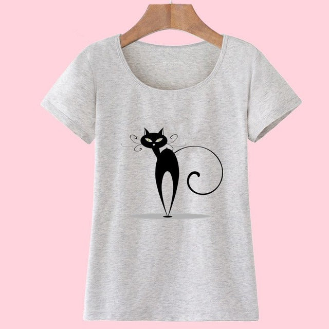3D Cat Print and Short Sleeve O-neck Vogue tshirt