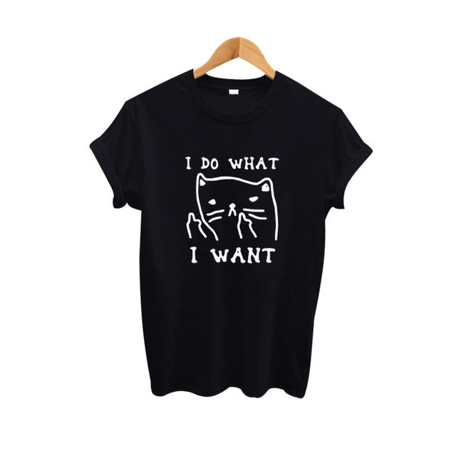 I Do What I Want Cat Kitty Middle Finger Sassy Cat Funny Harajuku Tee Shirt