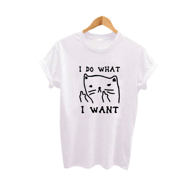 I Do What I Want Cat Kitty Middle Finger Sassy Cat Funny Harajuku Tee Shirt