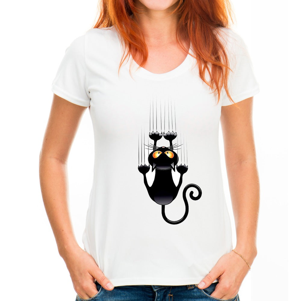 TEEHEART Cartoon Black Naughty Cat T shirt