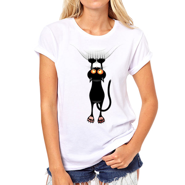 TEEHEART Cartoon Black Naughty Cat T shirt