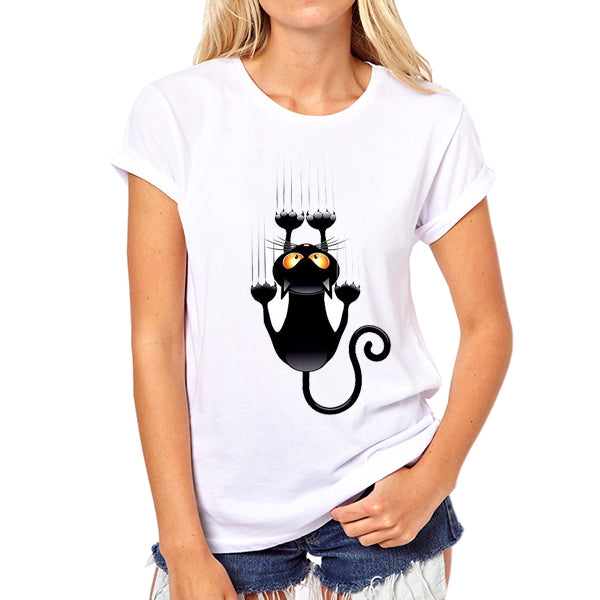 TEEHEART Cartoon Black Naughty Cat T shirt