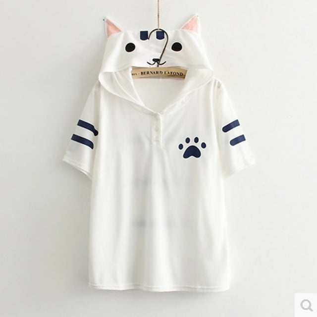 Harajuku Cat Anime Neko Atsume Hooded T Shirt