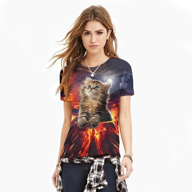 New Fashion T Shirt Women Fancy Cat 3d Printed Couples Tee