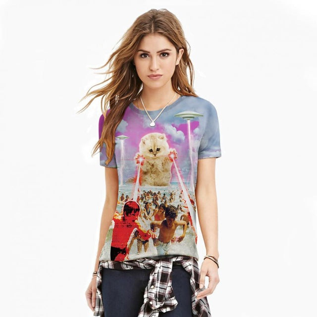 New Fashion T Shirt Women Fancy Cat 3d Printed Couples Tee