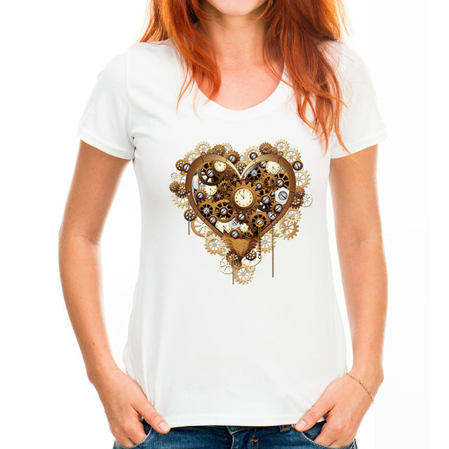 Novelty Steam Punk Style Gold Cat Design T shirt