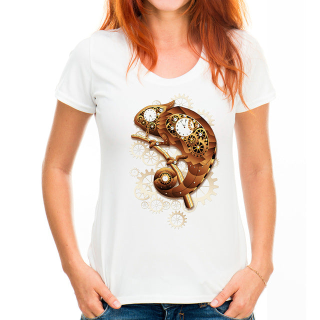Novelty Steam Punk Style Gold Cat Design T shirt