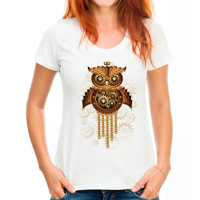Novelty Steam Punk Style Gold Cat Design T shirt