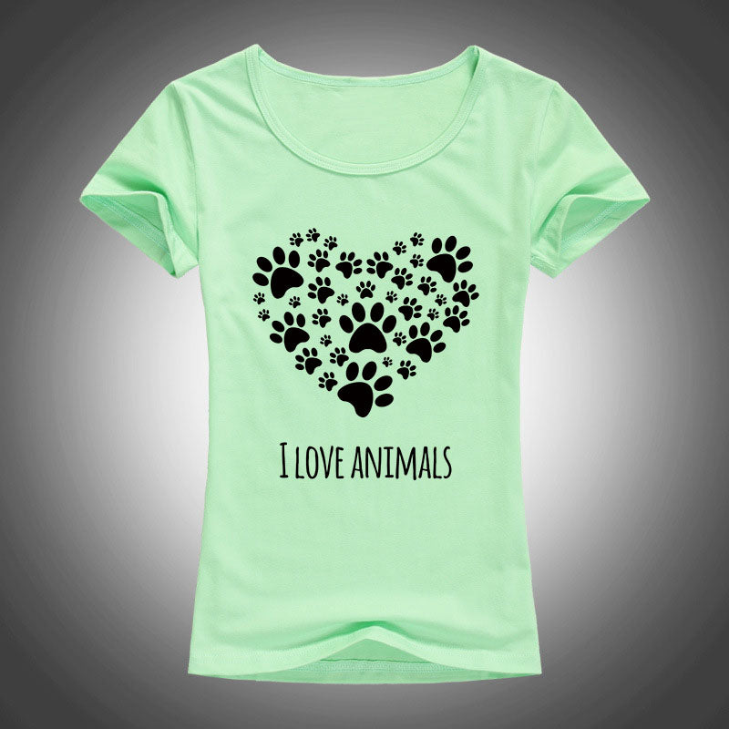 I Love Animals Heart-shaped cat footprints t shirt