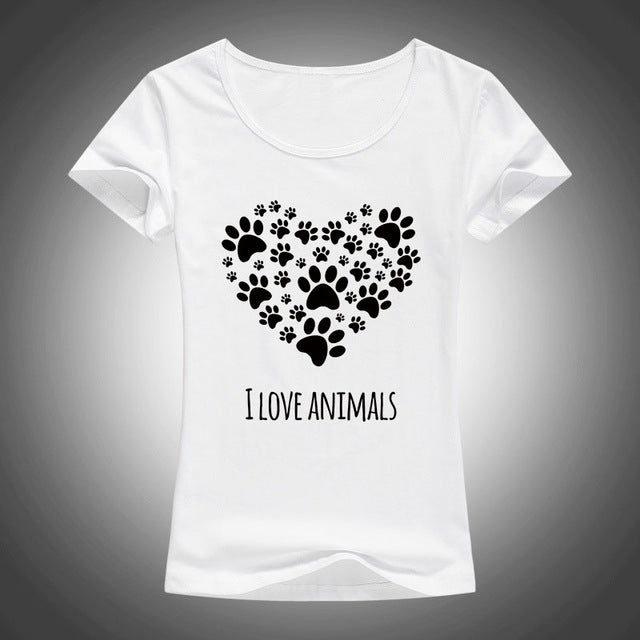 I Love Animals Heart-shaped cat footprints t shirt