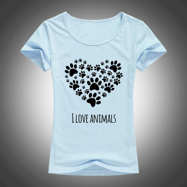 I Love Animals Heart-shaped cat footprints t shirt