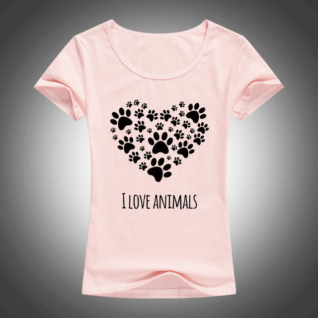 I Love Animals Heart-shaped cat footprints t shirt